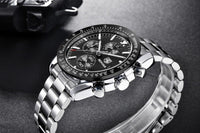 New Men Silver Blue Watch Business Analog Chronogragh Full Steel Luxury Casual Male Waterproof Sports Design Watches