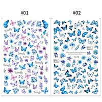 Blue Butterfly 3D Nail Stickers Flowers Leaves Self Adhesive Transfer Sliders Wraps Manicures Foils Decorations Decoration Tattoo Manicure Transfer Nail Decals Flowers Butterfly Designs Nails Supply Manicure Tips Design Nail Decoration