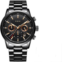 Men's Waterproof Watch With Chronometers Date Display Gold Detail Excellent Background Perfect Gift