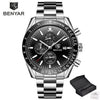 New Men Silver Blue Watch Business Analog Chronogragh Full Steel Luxury Casual Male Waterproof Sports Design Watches