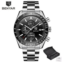 New Men Silver Blue Watch Business Analog Chronogragh Full Steel Luxury Casual Male Waterproof Sports Design Watches