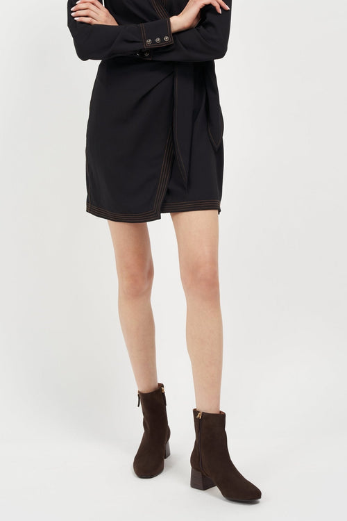 Arina Dress Ankle Bootie with a Block Heel in Café