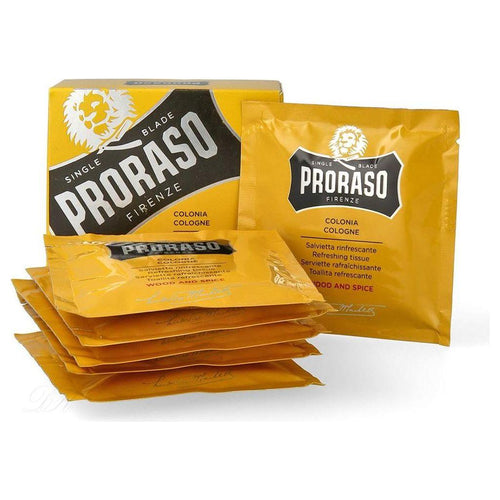 Proraso Single Blade Wood and Spice Eau De Cologne Tissues (6 Sachets)