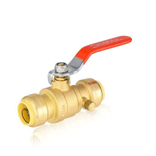3/4" Push Fit Ball Valve With Drain, Red Lever (Lead Free)