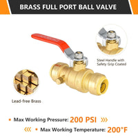 3/4" Push Fit Ball Valve With Drain, Red Lever (Lead Free)