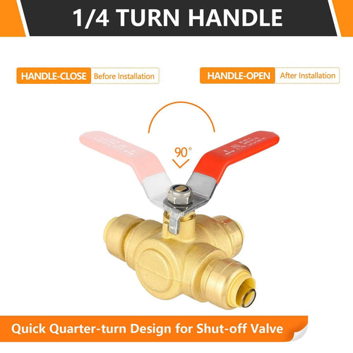 1/2" Push Fit 3 Way Ball Valve, Red Lever (Lead Free)