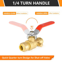 10 Pcs 1/2" Push Fit Ball Valve With Drain, Red Lever (Lead Free)