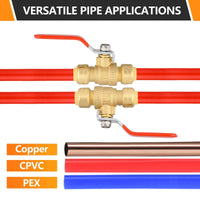 1/2" Push Fit Ball Valve With Drain, Red Lever (Lead Free)