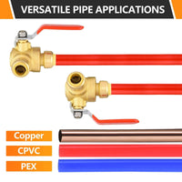 1/2" Push Fit 3 Way Ball Valve, Red Lever (Lead Free)