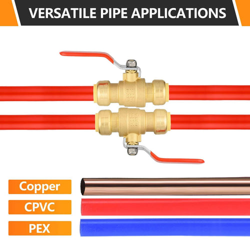 3/4" Push Fit Ball Valve With Drain, Red Lever (Lead Free)