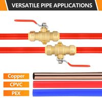 3/4" Push Fit Ball Valve With Drain Drop Ear, Red Lever (Lead Free)