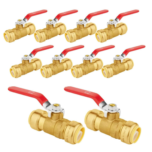 10 Pcs 1/2" Push Fit Ball Valve, Red (Lead Free)