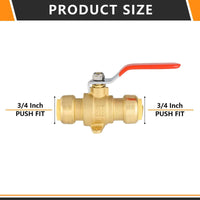 3/4" Push Fit Ball Valve With Drain Drop Ear, Red Lever (Lead Free)