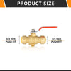 3/4" Push Fit Ball Valve With Drain, Red Lever (Lead Free)