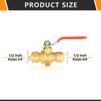 10 Pcs 1/2" Push Fit Ball Valve With Drain, Red Lever (Lead Free)