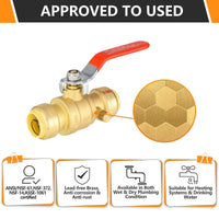 10 Pcs 3/4" Push Fit Ball Valve With Drain, Red Lever (Lead Free)
