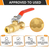 10 Pcs 1/2" Push Fit Ball Valve With Drain, Red Lever (Lead Free)
