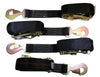 Qty 4 Axle Strap Tie Downs 24" Long & Qty 4 Ratchet Tow Straps Car Haulers, BLACK | R208ATDBK/AS24BK