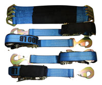 Axle Strap Tie Downs 24" Long & Qty 4 Ratchet Tow Straps Car Haulers, BLUE | 4 PACK