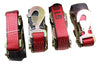 Qty 4 Axle Strap Tie Downs 24" Long & Qty 4 Ratchet Tow Straps Car Haulers | RED