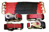 Qty 4 Axle Strap Tie Downs 24" Long & Qty 4 Ratchet Tow Straps Car Haulers | RED