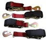 Qty 4 Axle Strap Tie Downs 24" Long & Qty 4 Ratchet Tow Straps Car Haulers | RED