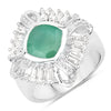 "2.57 Carat Genuine Emerald, White Topaz and White Diamond .925 Sterling Silver Ring