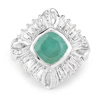 "2.57 Carat Genuine Emerald, White Topaz and White Diamond .925 Sterling Silver Ring