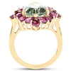 14K Yellow Gold Plated 7.21 Carat Genuine Green Amethyst and Rhodolite .925 Sterling Silver Ring