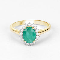 1.39 Carat Genuine Zambian Emerald and White Diamond 10K Yellow Gold Ring