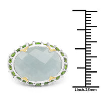 Two Tone Plated 9.12 Carat Genuine Milky Aquamarine and Chrome Diopside .925 Sterling Silver Ring