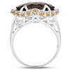 Two Tone Plated 9.58 Carat Genuine Smoky Quartz & Citrine .925 Sterling Silver Ring