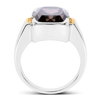 Two Tone Plated 5.51 Carat Genuine Smoky Quartz and White Topaz .925 Sterling Silver Ring