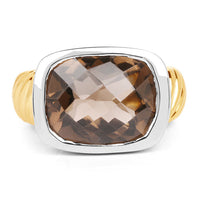 Two Tone Plated 7.53 Carat Genuine Smoky Quartz .925 Sterling Silver Ring