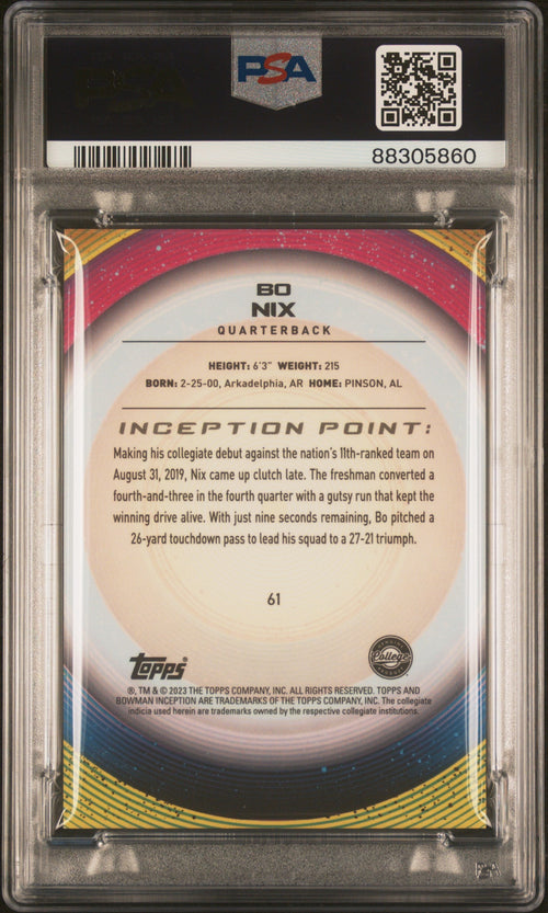 Graded 2022 Topps Bowmans U Inception Bo Nix #61 Blue V2 Foil #/99 Rookie RC Football Card PSA 10 Gem Mint