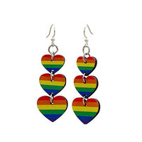Rainbow Heart Dangle Earrings Pride Acrylic Lightweight Drop