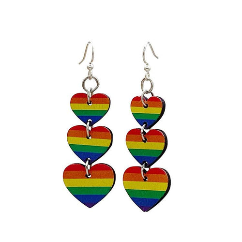 Rainbow Heart Dangle Earrings Pride Acrylic Lightweight Drop