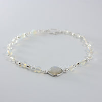 Rainbow Moonstone Opalite Beaded Bracelet Sterling Chain