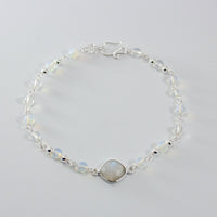 Rainbow Moonstone Opalite Beaded Bracelet Sterling Chain