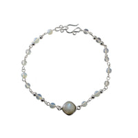 Rainbow Moonstone Opalite Beaded Bracelet Sterling Chain