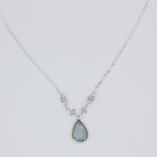 Rainbow Moonstone Pendant Necklace Delicate Sterling Silver