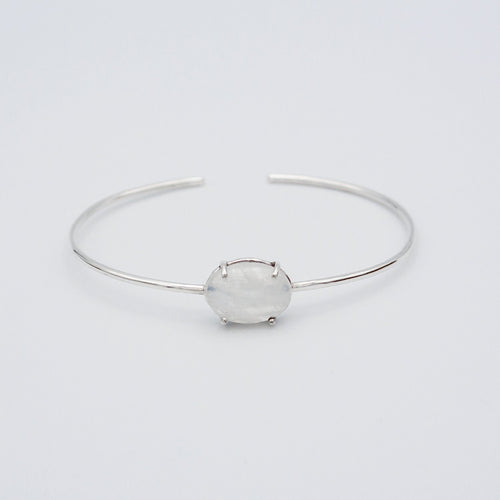 Rainbow Moonstone Sterling Silver Delicate Bangle Bracelet
