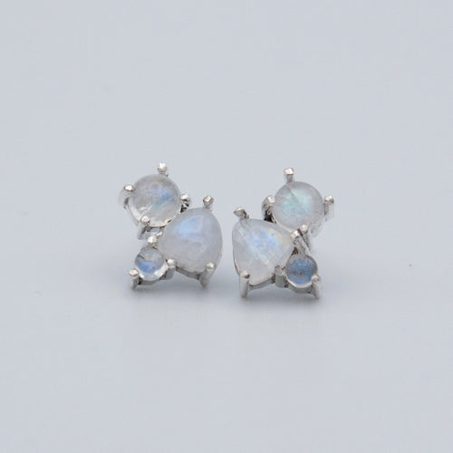 Rainbow Moonstone Sterling Silver Stud Earrings For Women