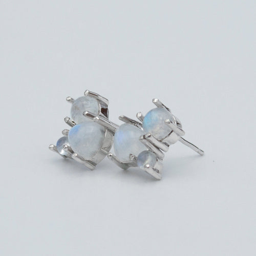 Rainbow Moonstone Sterling Silver Stud Earrings For Women