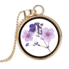Real Dried Purple Flowers Necklace in Gold Glass Pendant