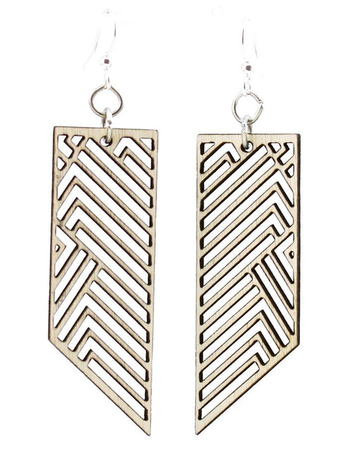 Rectangular Geometric Wood Earrings Laser Cut Long Dangle