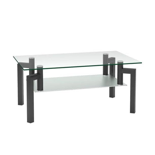 Rectangular Tempered Metal Tube Leg Living Room Glass Coffee Table