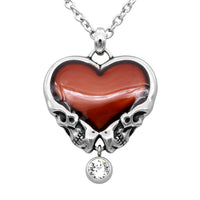 Red Heart Skull Pendant Necklace Gothic Crystal Charm