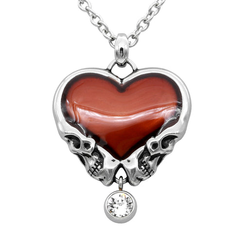 Red Heart Skull Pendant Necklace Gothic Crystal Charm
