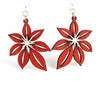 Red Poinsettia Wooden Dangle Earrings Holiday Jewelry